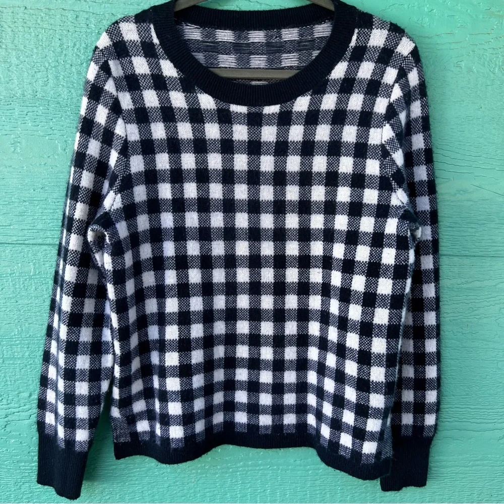 J.Crew • Gingham Checkered Cashmere Sweater NAVY SZ MEDIUM ASO Wednesday Addams